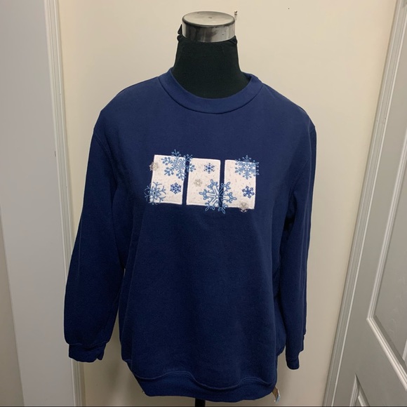 Penman 50% Cotton Comfy Minimalist Christmas SnowFlakes Sweater Sweatshirt Top - Picture 3 of 7